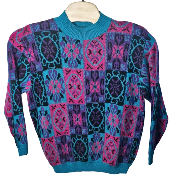 Alfred Dunner‎ Sweater Womens 2X Purple Long Sleeve Shoulder Pad USA Made Aztec - Picture 1 of 10